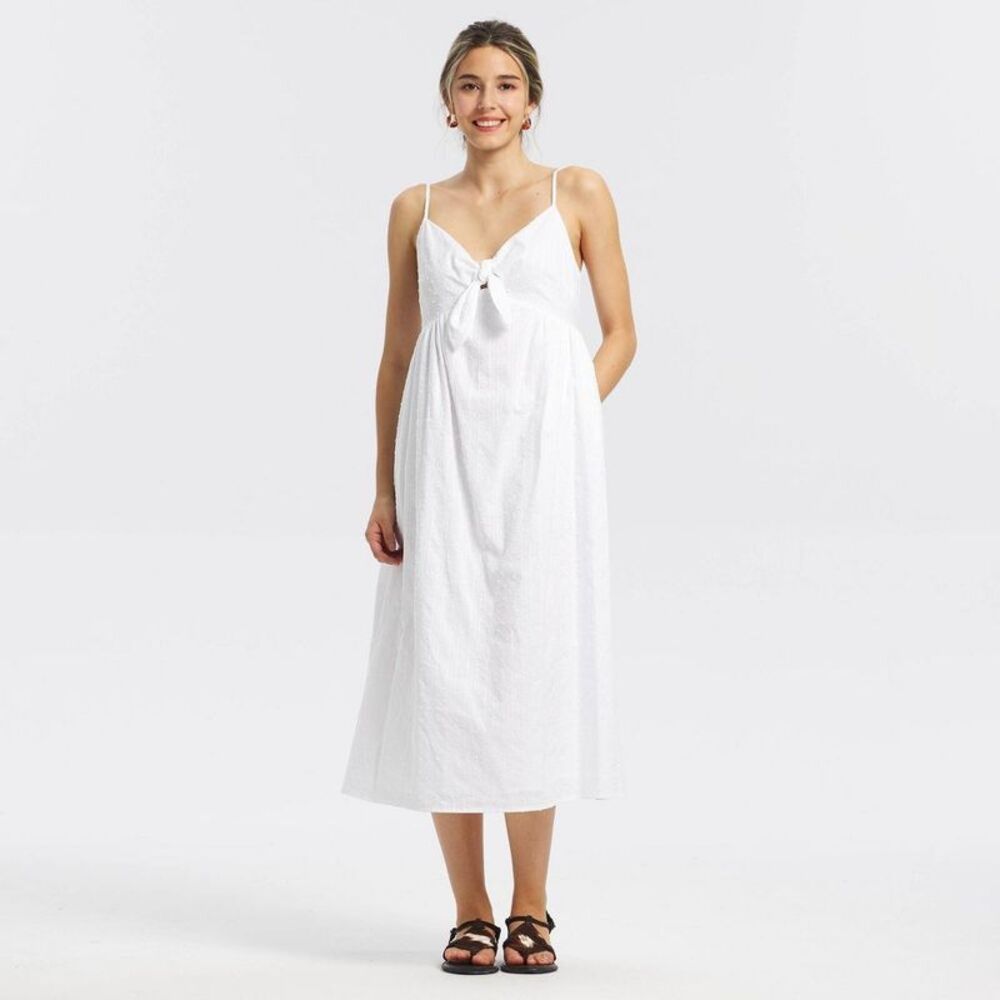 Women's Tie-Front Midi Dress - Universal Thread White M